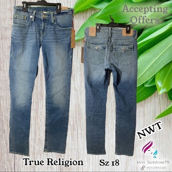 True Religion NWT - Sz 18 slim - ombre blue cool dye - see measurements ♥️ - Picture 1 of 7